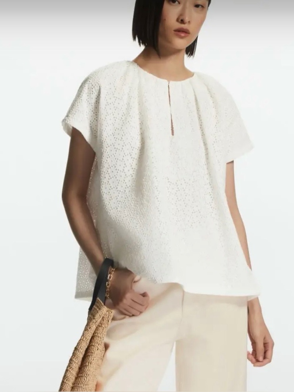 COS Women’s White Eyelet Short Sleeve Blouse Size 2